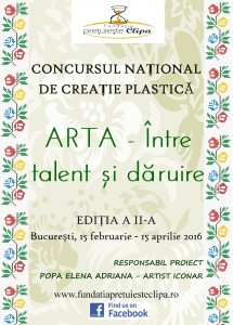 Read more about the article Apel lucrări plastice concurs ARTA – ÎNTRE TALENT ȘI DĂRUIRE