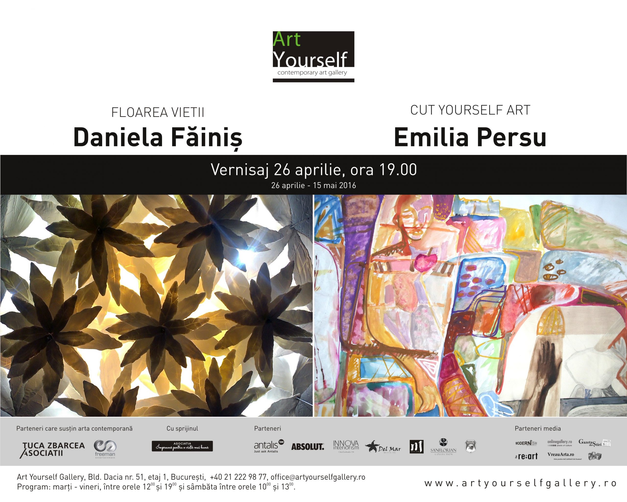 You are currently viewing Expoziţii Art Yourself: Floarea vietii (Daniela Fainis) şi Cut yourself art (Emilia Persu)